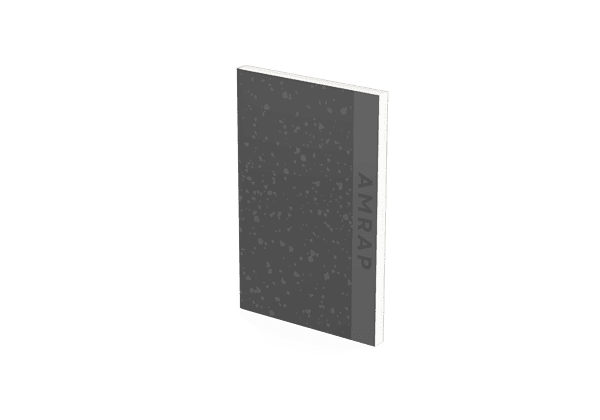 A gray notebook with the word "AMRAP" printed on the right side of the cover, perfect for enthusiasts who use fitness journals to track their progress.