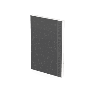 A book titled "Super Slow Training" with a dark grey and white cover stands upright against a plain background, resembling the aesthetic of modern fitness journals.